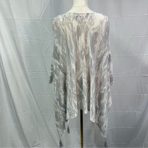 J.‎ Jill Linen Artsy Poncho One Size Coastal Clean Girl Beachy Boho Fringe - Picture 11 of 13